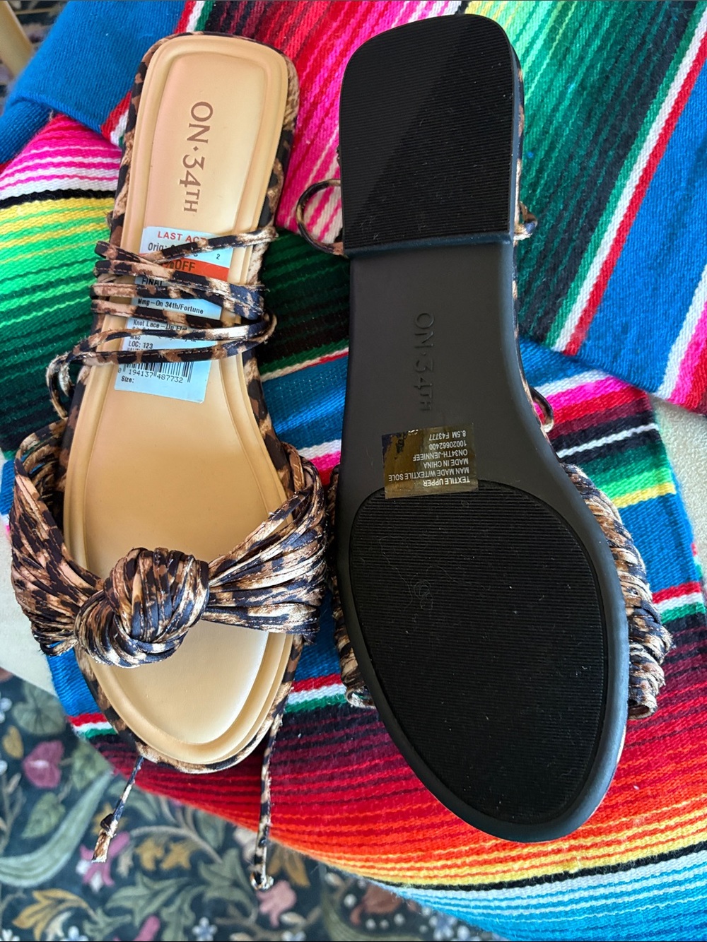 ON:34th Women's Tan and Black Knot Slide Sandals - Picture 2 of 2